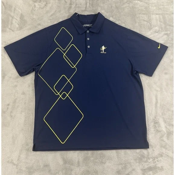 Nike Golf Polo Mens XXL Local Golf Club Embroidered Patch Geometric Dri Fit Blue - Picture 1 of 14